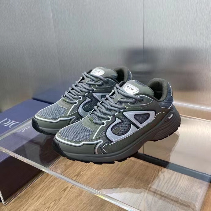 Dior Unisex Shoes CD B30 Sneaker Olive Mesh Technical Fabric