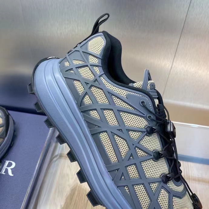Dior Unisex Shoes CD B31 Runner Sneaker Brown Technical Mesh Deep Gray Rubber Warped Cannage