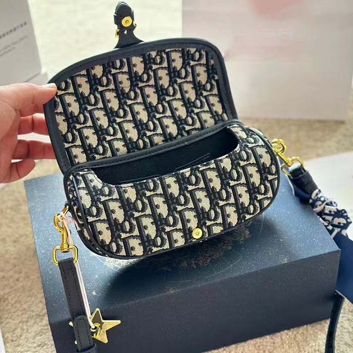 Dior Women Bobby East-West Bag Blue Dior Oblique Jacquard