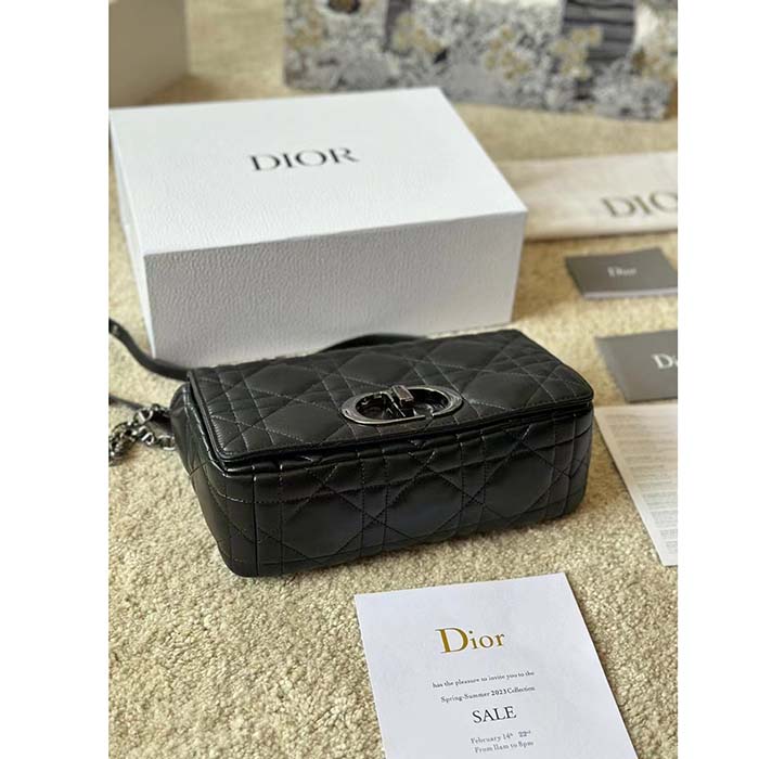 Dior Women CD Dior Caro Macrocannage Mini Bag Black Quilted Macrocannage Calfskin
