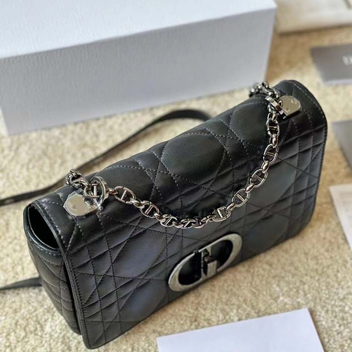 Dior Women CD Dior Caro Macrocannage Mini Bag Black Quilted Macrocannage Calfskin