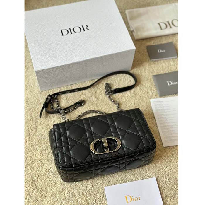 Dior Women CD Dior Caro Macrocannage Mini Bag Black Quilted Macrocannage Calfskin