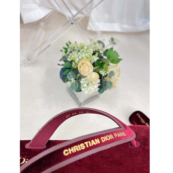 Dior Women CD Diorsea Thong Sandal Scarlet Red Velvet Gold-Tone 3 CM Heel