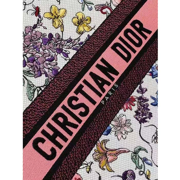Dior Women CD Large Book Tote White Multicolor Florilegio Embroidery