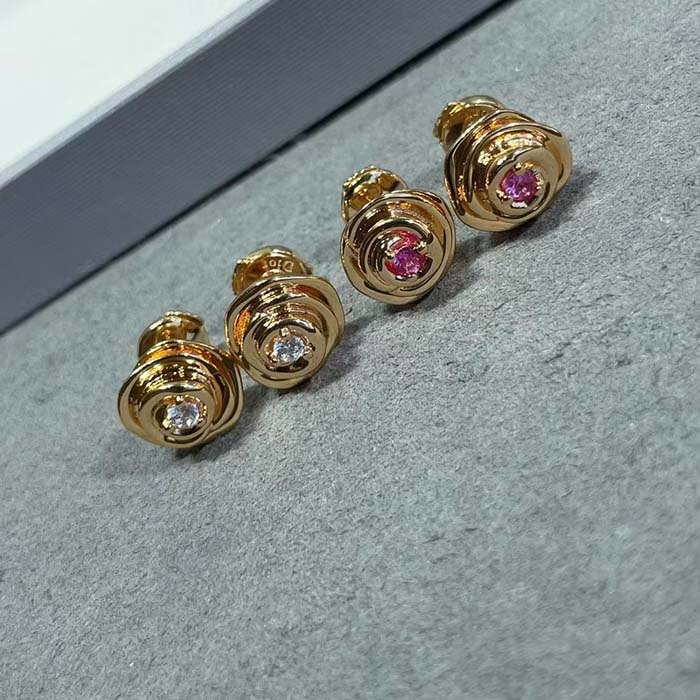 Dior Women CD Large Rose Dior Couture Earrings Pink Gold Diamonds 0.14 ct