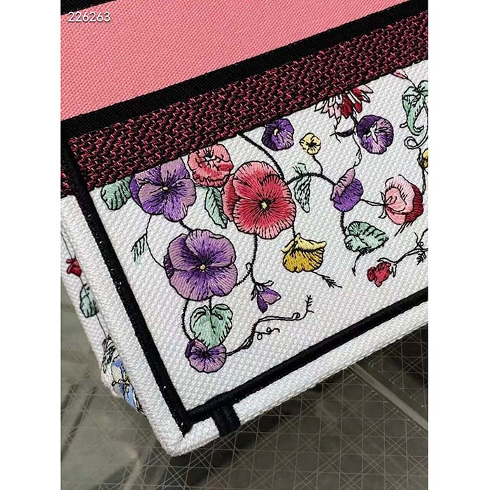 Dior Women CD Medium Book Tote White Multicolor Florilegio Embroidery