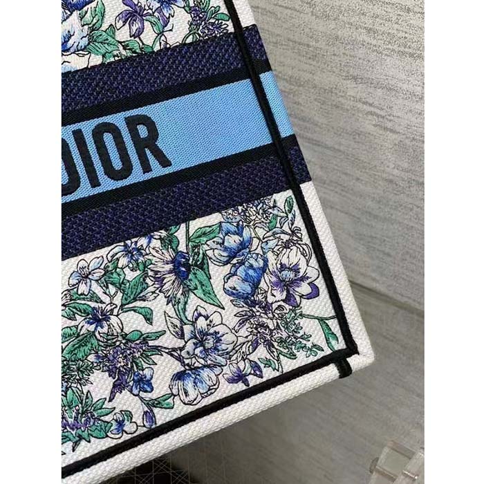 Dior Women CD Medium Book Tote White Multicolor Flowers Constellation Embroidery
