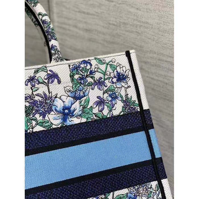 Dior Women CD Medium Book Tote White Multicolor Flowers Constellation Embroidery
