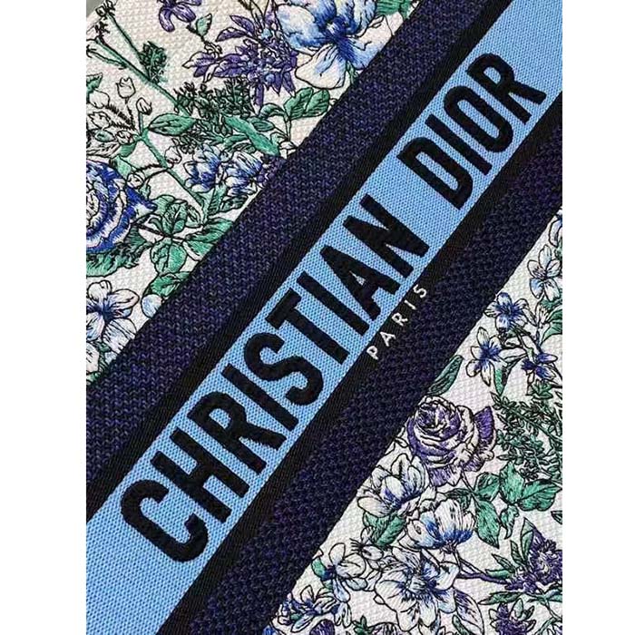 Dior Women CD Medium Book Tote White Multicolor Flowers Constellation Embroidery