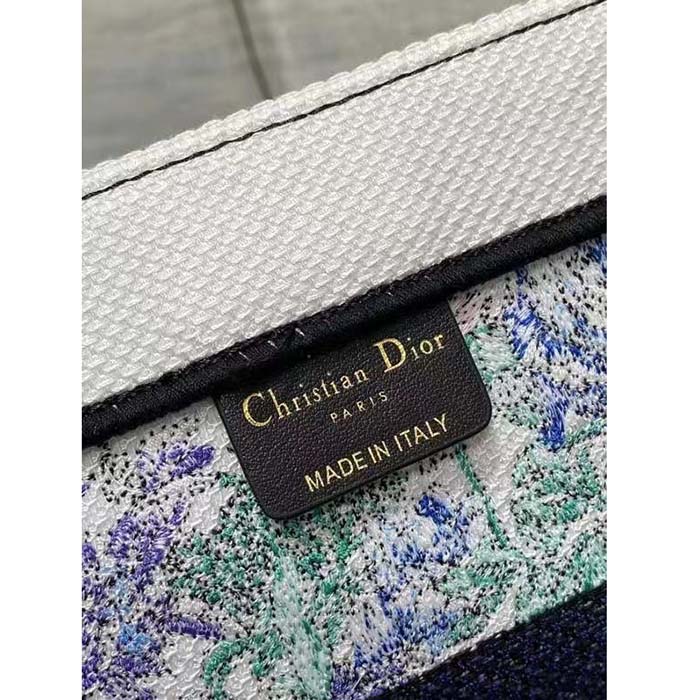 Dior Women CD Medium Book Tote White Multicolor Flowers Constellation Embroidery