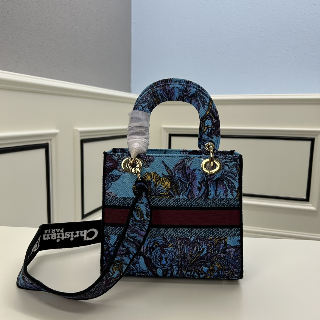 Dior Women CD Medium Lady D-Lite Bag Celestial Blue Multicolor Toile De Jouy Voyage Embroidery