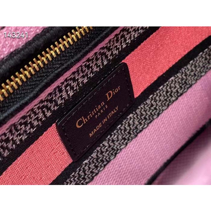 Dior Women CD Medium Lady D-Lite Bag Pink Multicolor Toile De Jouy Voyage Embroidery
