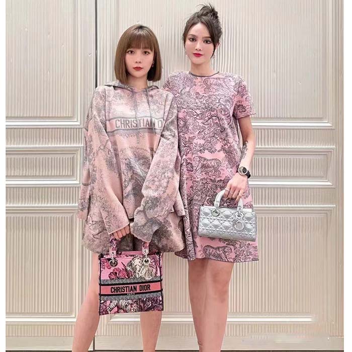 Dior Women CD Medium Lady D-Lite Bag Pink Multicolor Toile De Jouy Voyage Embroidery
