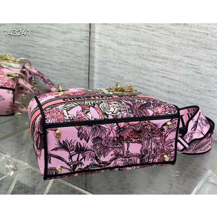 Dior Women CD Medium Lady D-Lite Bag Pink Multicolor Toile De Jouy Voyage Embroidery