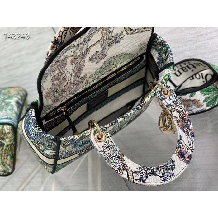 Dior Women CD Medium Lady D-Lite Bag White Multicolor Étoile De Voyage Embroidery