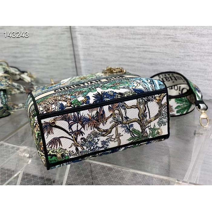 Dior Women CD Medium Lady D-Lite Bag White Multicolor Étoile De Voyage Embroidery