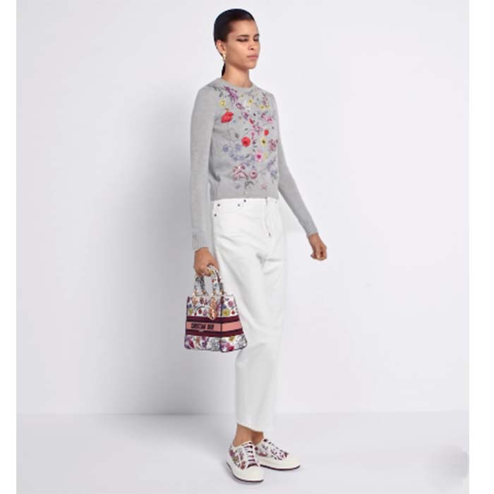 Dior Women CD Medium Lady D-Lite Bag White Multicolor Florilegio Embroidery