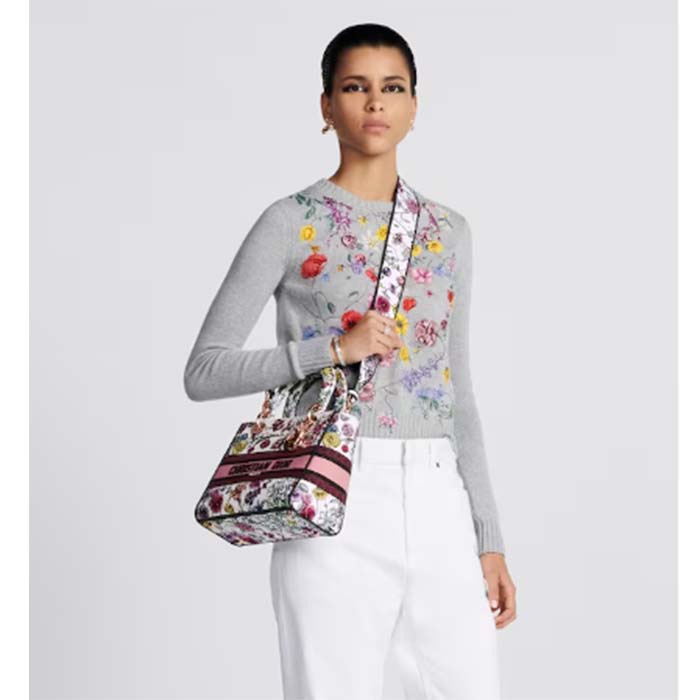 Dior Women CD Medium Lady D-Lite Bag White Multicolor Florilegio Embroidery