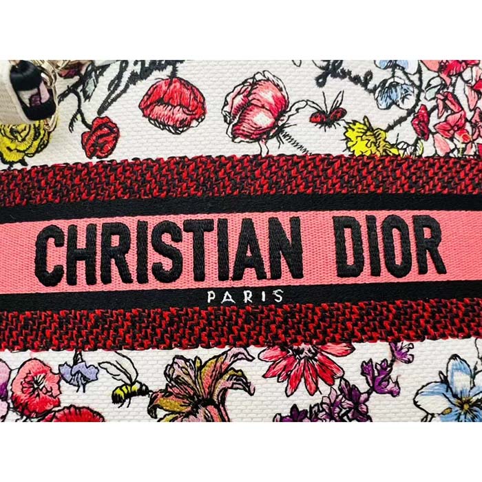 Dior Women CD Medium Lady D-Lite Bag White Multicolor Florilegio Embroidery