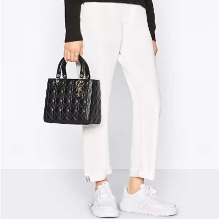 Dior Women CD Medium Lady Dior Bag Black Cannage Lambskin