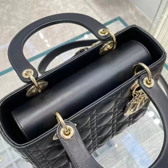 Dior Women CD Medium Lady Dior Bag Black Cannage Lambskin