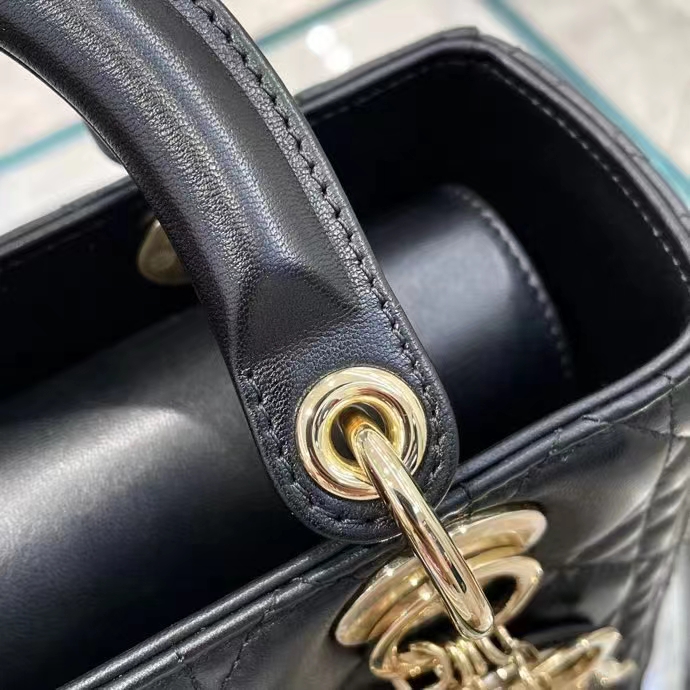Dior Women CD Medium Lady Dior Bag Black Cannage Lambskin