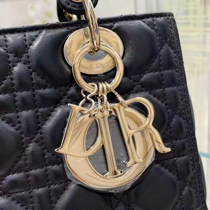 Dior Women CD Medium Lady Dior Bag Black Cannage Lambskin