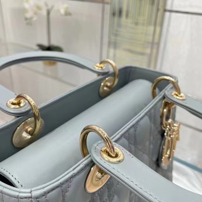 Dior Women CD Medium Lady Dior Bag Gray Stone Cannage Lambskin