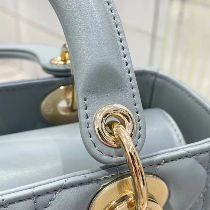 Dior Women CD Medium Lady Dior Bag Gray Stone Cannage Lambskin