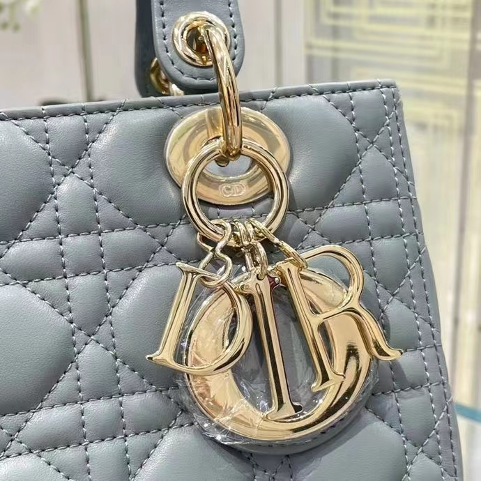 Dior Women CD Medium Lady Dior Bag Gray Stone Cannage Lambskin