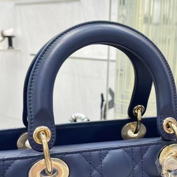 Dior Women CD Medium Lady Dior Bag Royal Blue Cannage Lambskin