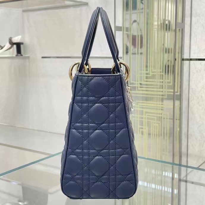 Dior Women CD Medium Lady Dior Bag Royal Blue Cannage Lambskin