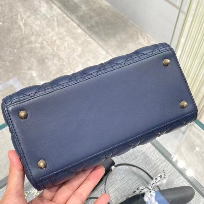 Dior Women CD Medium Lady Dior Bag Royal Blue Cannage Lambskin