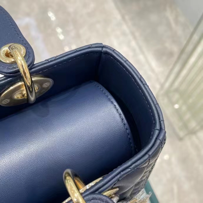 Dior Women CD Medium Lady Dior Bag Royal Blue Cannage Lambskin