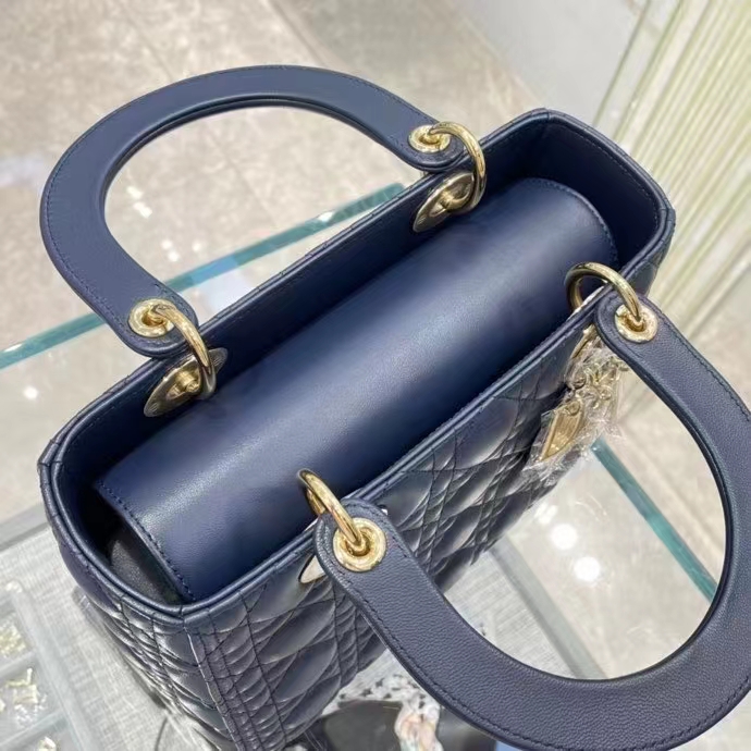 Dior Women CD Medium Lady Dior Bag Royal Blue Cannage Lambskin