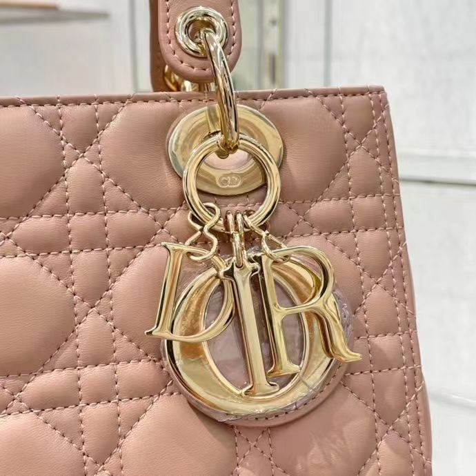 Dior Women CD Medium Lady Dior Bag Sand Pink Cannage Lambskin