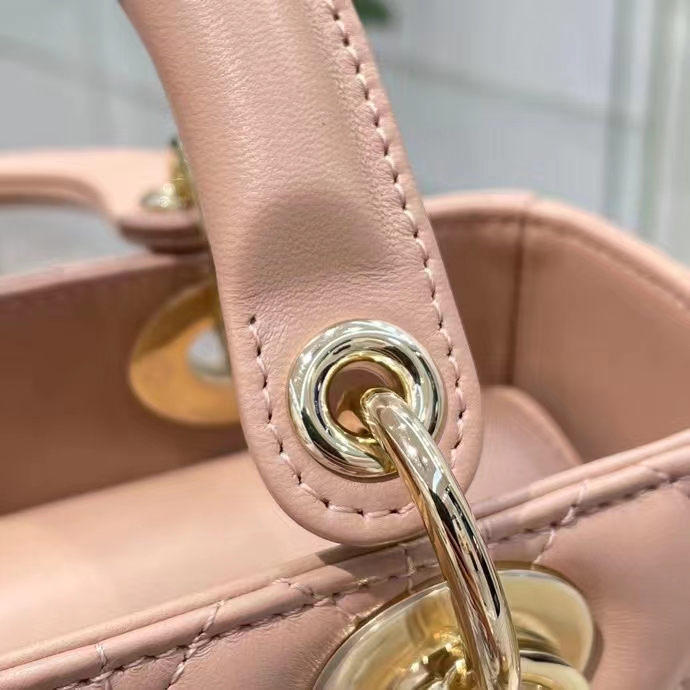 Dior Women CD Medium Lady Dior Bag Sand Pink Cannage Lambskin