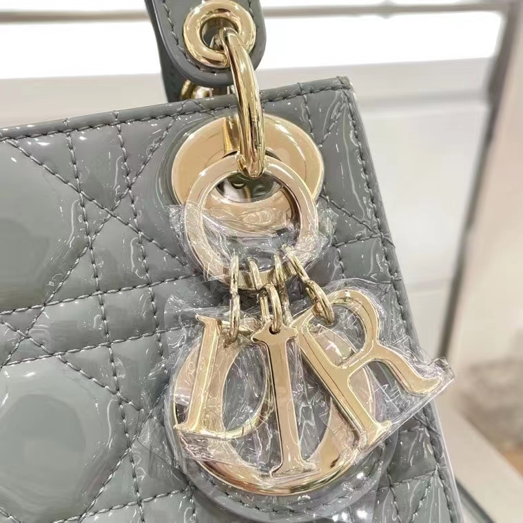 Dior Women CD Mini Lady Dior Bag Sage Green Patent Cannage Calfskin