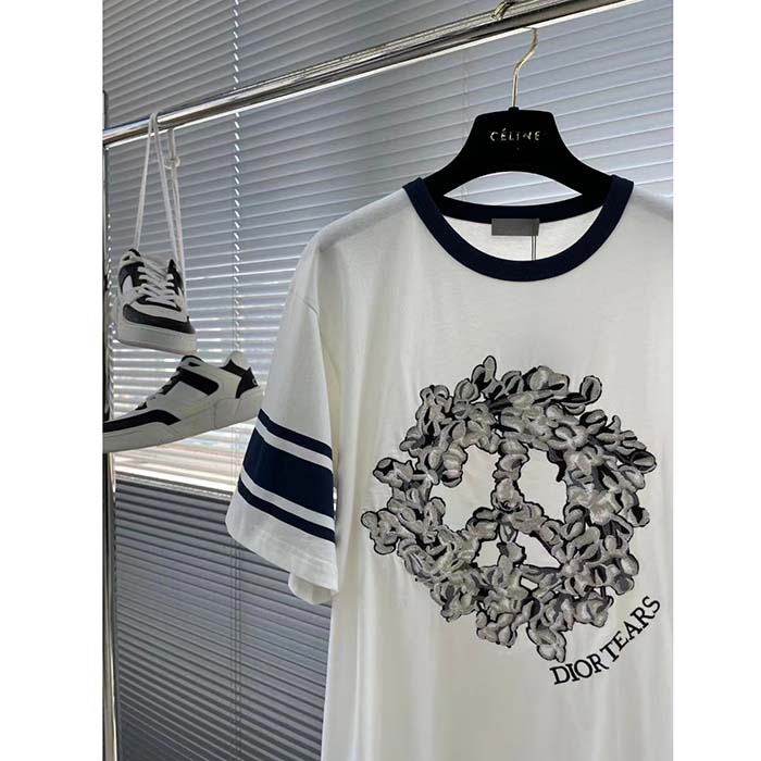 Dior Women CD Relaxed-Fit Dior Tears T-Shirt White Slub Cotton Jersey