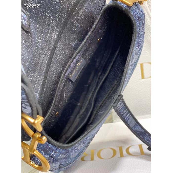 Dior Women CD Saddle Bag Denim Blue Albero Della Vita Embroidery