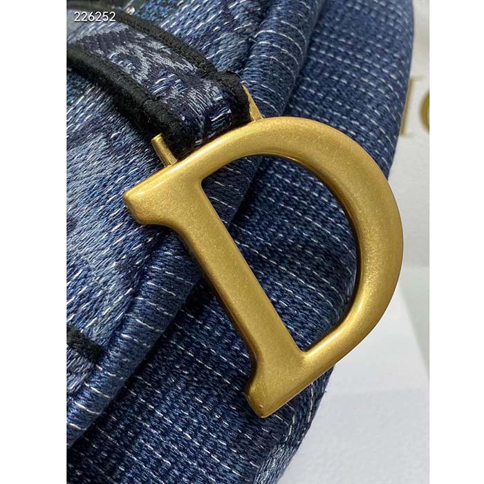 Dior Women CD Saddle Bag Denim Blue Albero Della Vita Embroidery