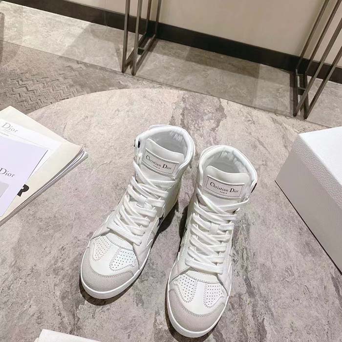 Dior Women CD Shoes Dior Star High-Top Sneaker White Calfskin Suede