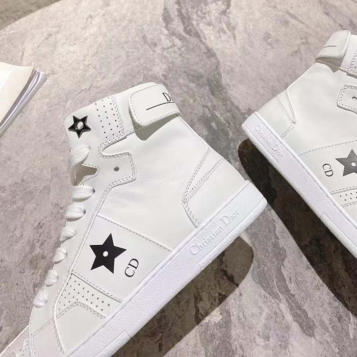 Dior Women CD Shoes Dior Star High-Top Sneaker White Calfskin Suede