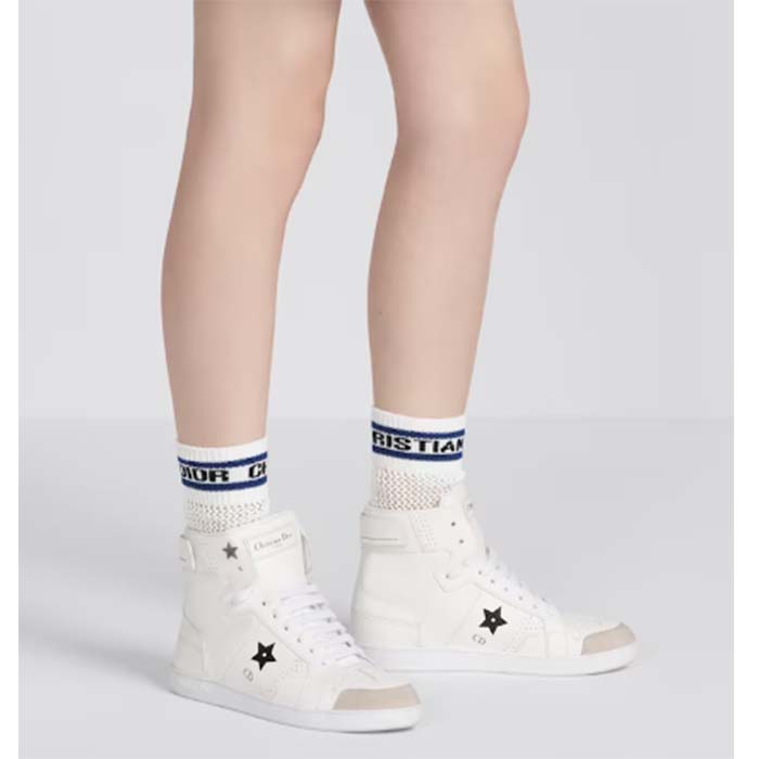 Dior Women CD Shoes Dior Star High-Top Sneaker White Calfskin Suede