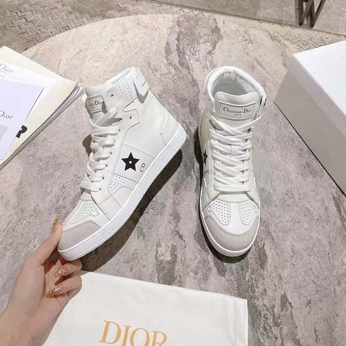 Dior Women CD Shoes Dior Star High-Top Sneaker White Calfskin Suede