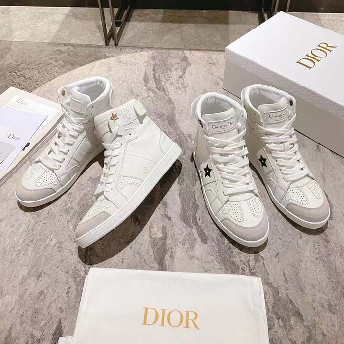 Dior Women CD Shoes Dior Star High-Top Sneaker White Calfskin Suede