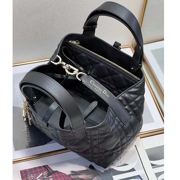 Dior Women CD Small Dior Toujours Bag Black Macrocannage Calfskin