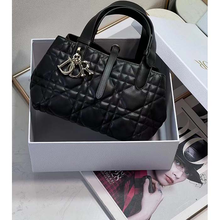 Dior Women CD Small Dior Toujours Bag Black Macrocannage Calfskin
