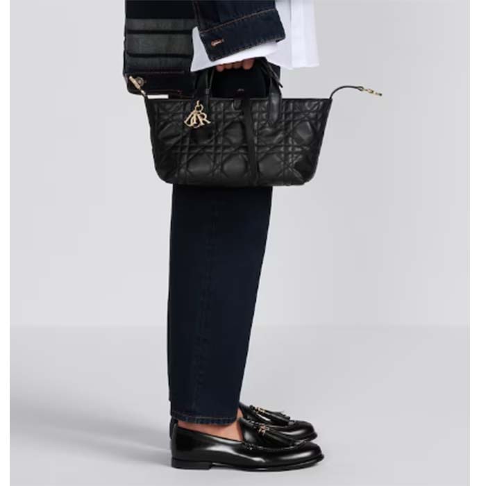Dior Women CD Small Dior Toujours Bag Black Macrocannage Calfskin