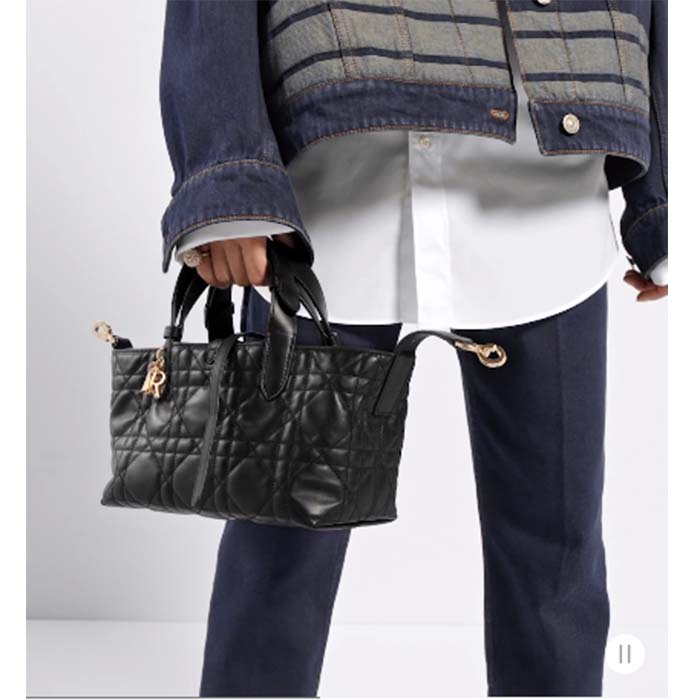Dior Women CD Small Dior Toujours Bag Black Macrocannage Calfskin